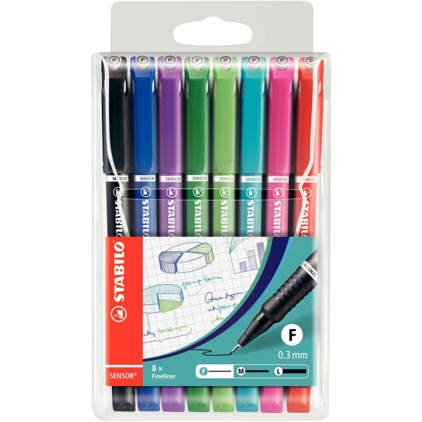 Pochette de 8 feutres Sensor fine 0,3 mm assortis