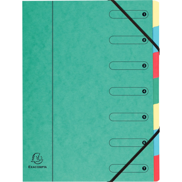 Trieur en carte lustrée avec élastiques 7 compartiments, coloris assortis