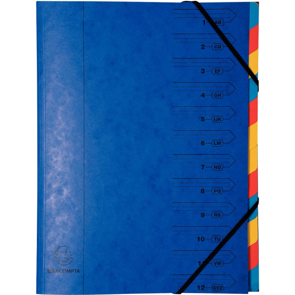Trieur dos agrafé avec élastiques 12 compartiments, coloris assortis