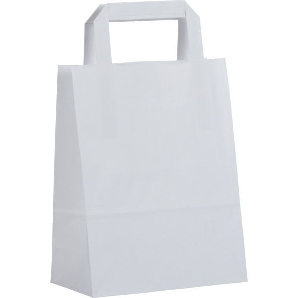Paquet de 50 sacs kraft blanc 18+8x22cm poignées plates