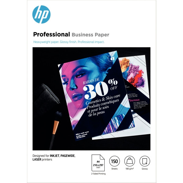 Paquet de 150 feuilles de papier glacé marque HP 3VK91A format A4 (21 x 29,7 cm) 180g