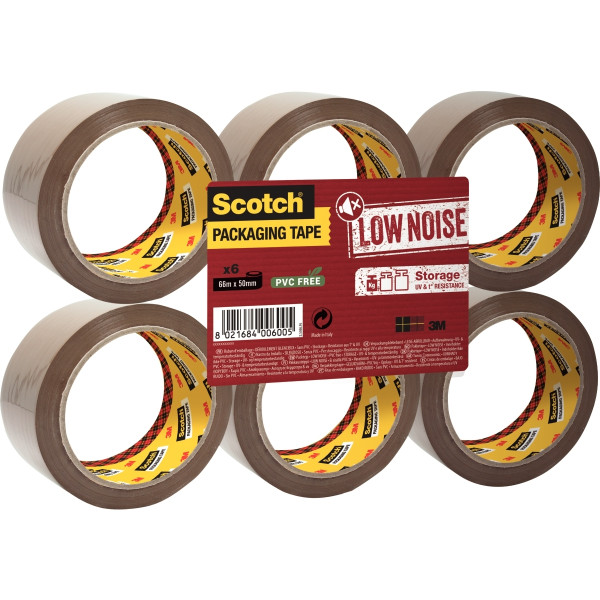 Lot de 6 rouleaux adhésifs en polypropylène acrylique havane 66mx50mm