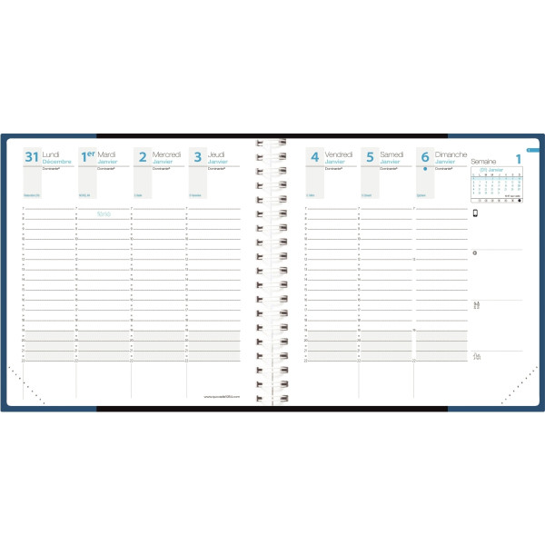 Agenda semainier Time&Life 16x16cm bleu métal
