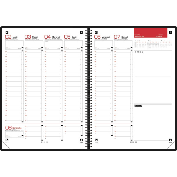 Agenda semainier Voyage 21x29,7cm spirale noir