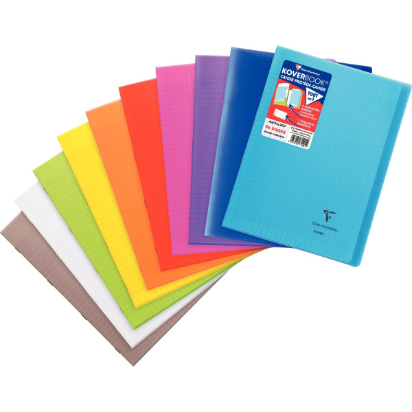 Piqûre 96 pages KOVERBOOK, format A4, seyès 90g, couverture polypropylène coloris assortis