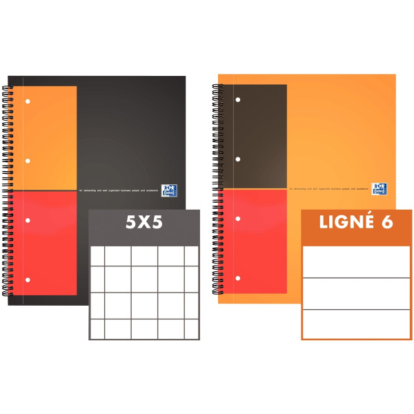 Cahier à reliure intégrale NOTEBOOK format A4+ quadrillé 5x5, 160 pages perforées
