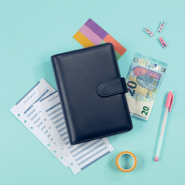 Budget Planner format A5 en polyuréthane, bleu marine