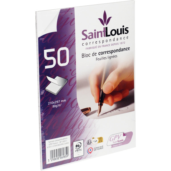 Bloc de 50 feuilles de correspondance 210x297mm lignées travers