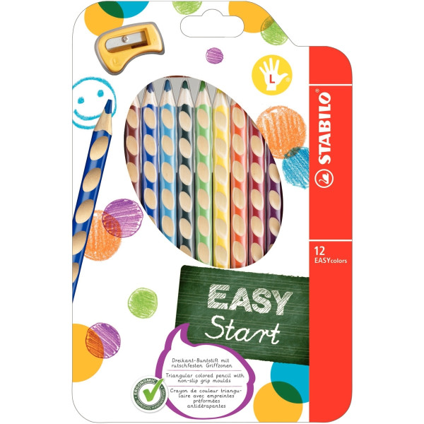 Étui de 12 crayons de couleur Easycolor gaucher + taille-crayon