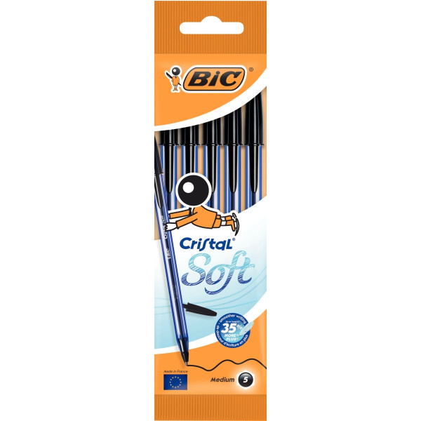 Blister de 5 stylos bille Cristal Soft noirs