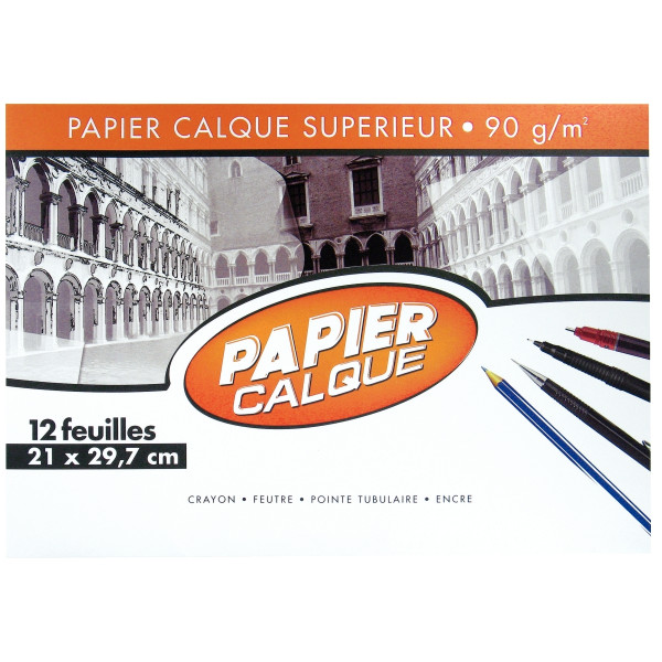 Pochette de 12 feuilles de papier calque 21x29,7cm 90g EXCELLENCE