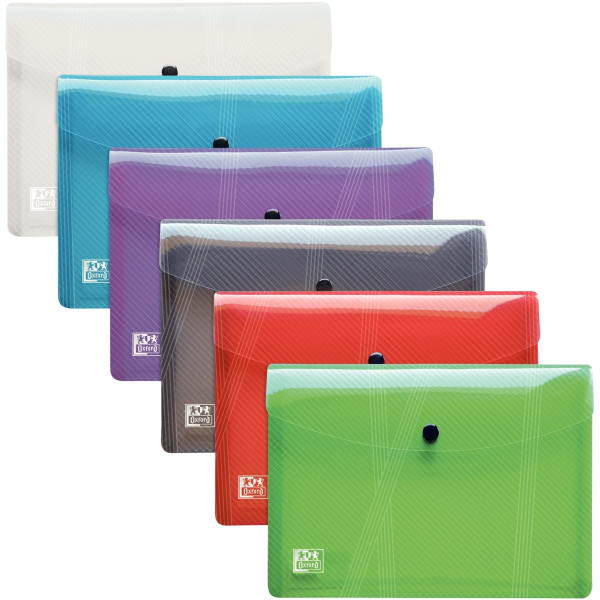 Paquet de 5 enveloppes extensibles à pression en polypropylène HAWAÏ pour format A4, coloris assorti