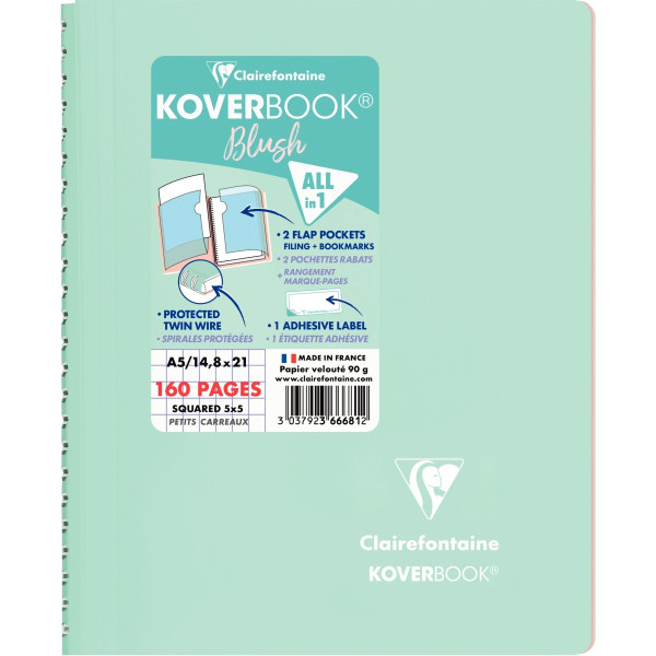 Cahier à reliure intégrale 160 pages KOVERBOOK BLUSH, format A5, quadrillé 5x5