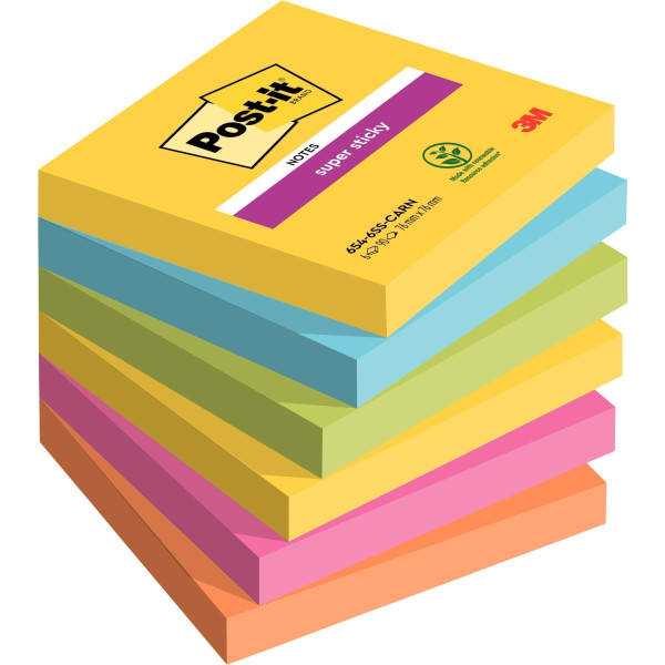 Paquet de 6 blocs de 90 feuilles Super Sticky post-it, 76 x  76 mm, couleurs CARNIVAL : Carnival : j