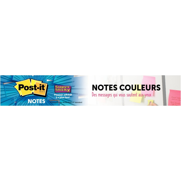 Paquet de 6 blocs de 90 feuilles Super Sticky post-it, 76 x  76 mm, couleurs CARNIVAL : Carnival : j