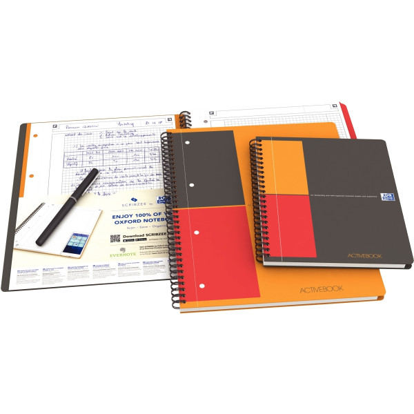 Cahier à reliure intégrale ACTIVEBOOK format A4+ ligné 6 mm, 160 pages perforées