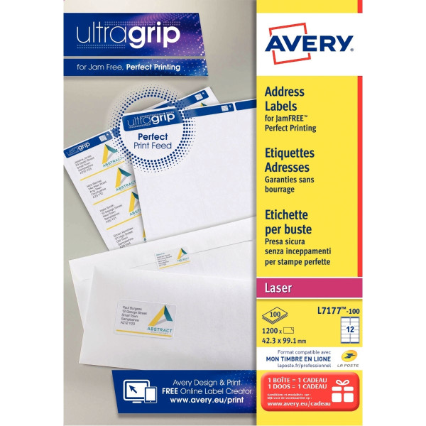 Pochette de 1200 étiquettes adhésives blanches laser 99,1x42.3mm