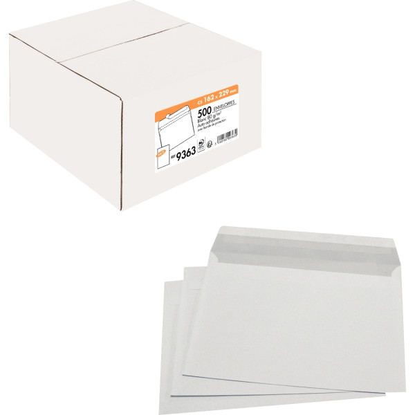 Boite de 500 enveloppes blanches 162x229mm 80g bande siliconée