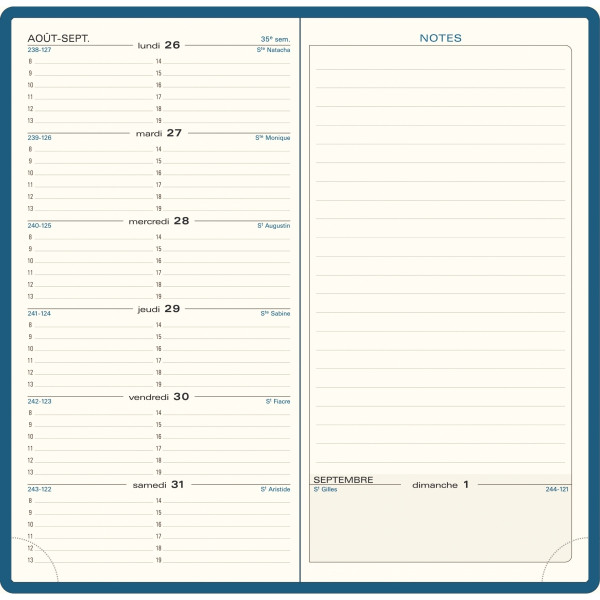 Agenda semainier Amélie 9x17,5cm bleu
