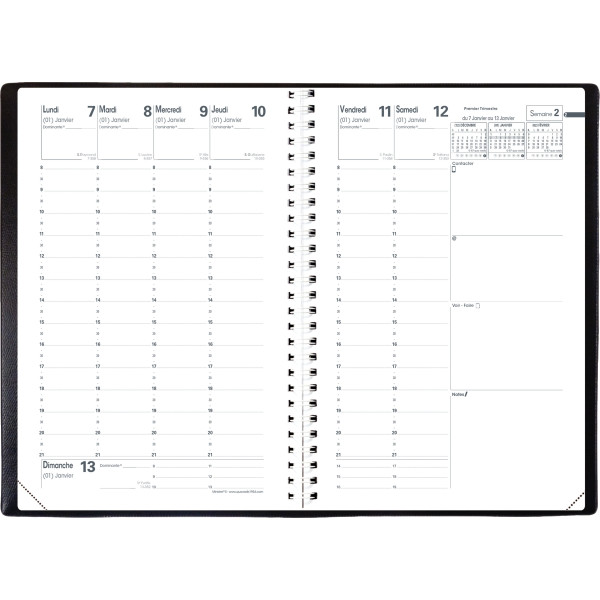 Agenda semainier spirale 16x24cm noir