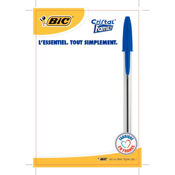 Stylo bille Cristal pointe moyenne bleu