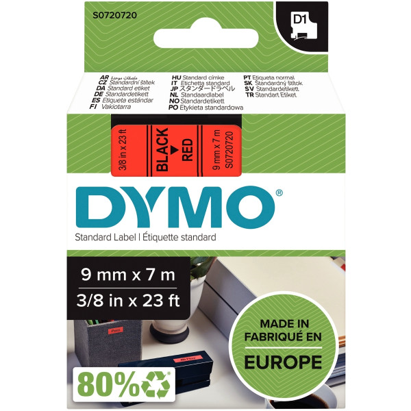Recharge DYMO D1 9 mm x 7 m noir et rouge