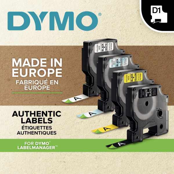 Recharge DYMO D1 12 mm x 7 m impression noir support vert