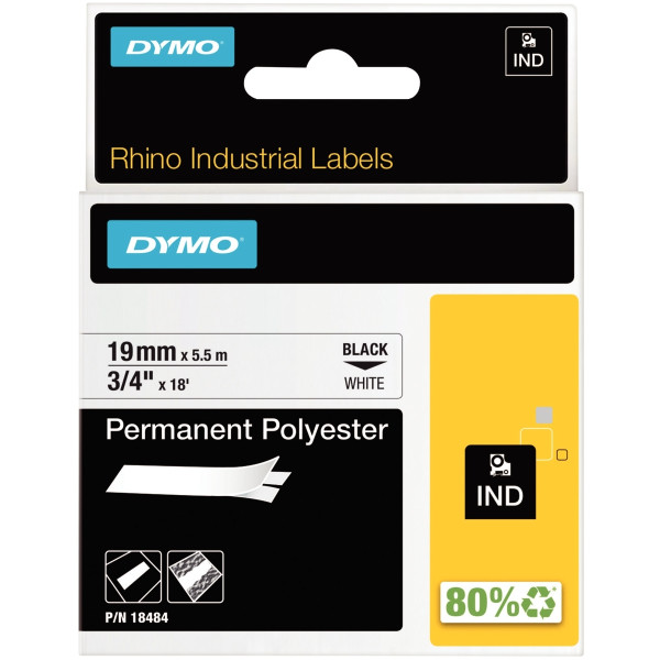 Recharge DYMO ruban polyester permanent 19mm x 5,5m noir sur blanc