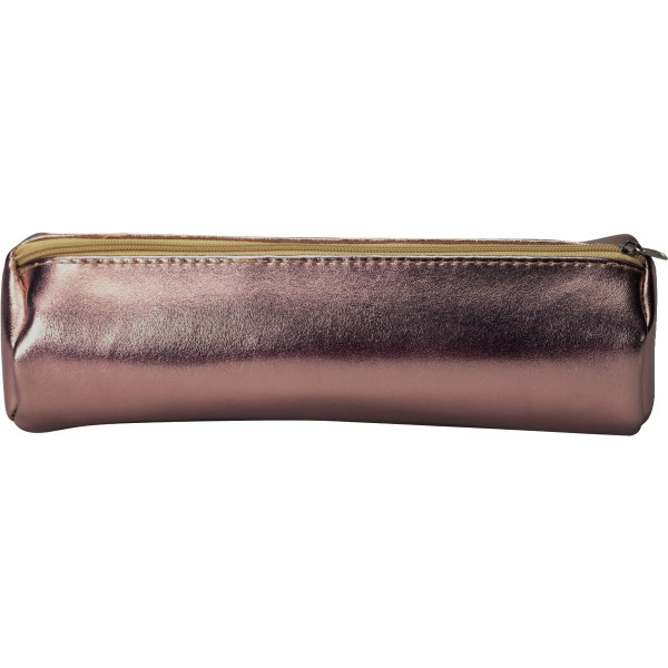 Trousse ronde metallique 1 compartiment Polyurétane coloris rose
