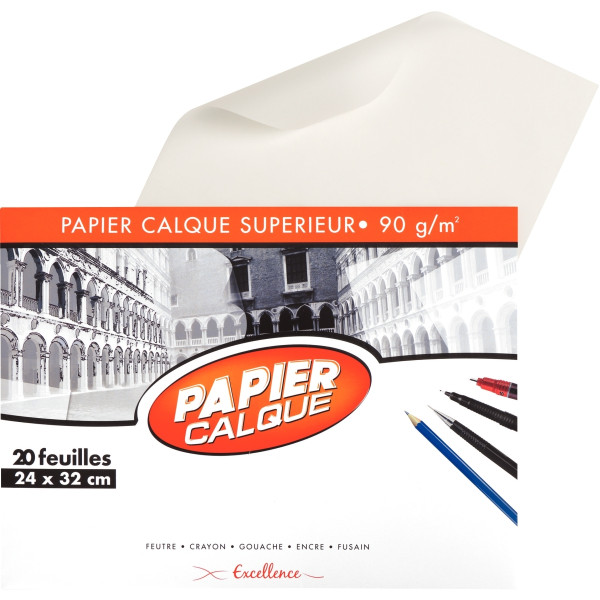 Pochette de 20 feuilles de papier calque 24x32cm 90g EXCELLENCE