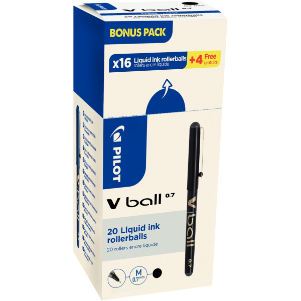 Pack de 20 rollers V-Ball 0,7mm noirs dont 4 offerts