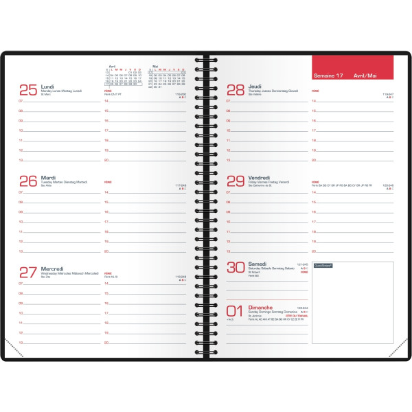 Agenda semainier Voyage 10x15cm spirale noir