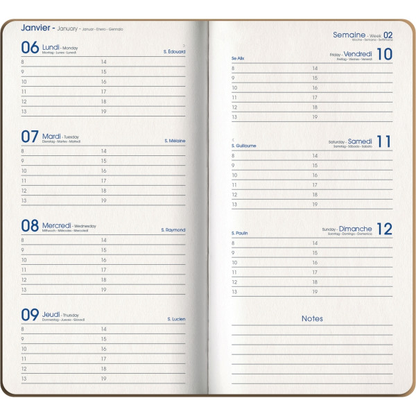 Agenda semainier Kraft 9x17cm courbes