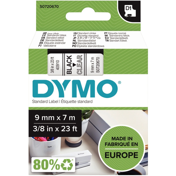 Recharge DYMO D1 9 mm x 7 m noir et transparent