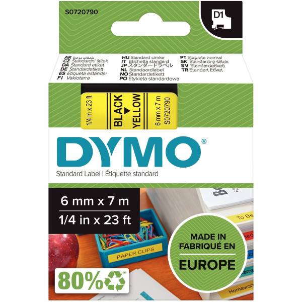 Recharge DYMO D1 6 mm x 7 m noir et jaune