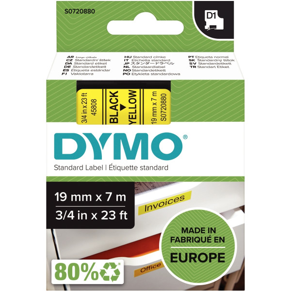 Recharge DYMO D1 19 mm x 7 m impression noir support jaune