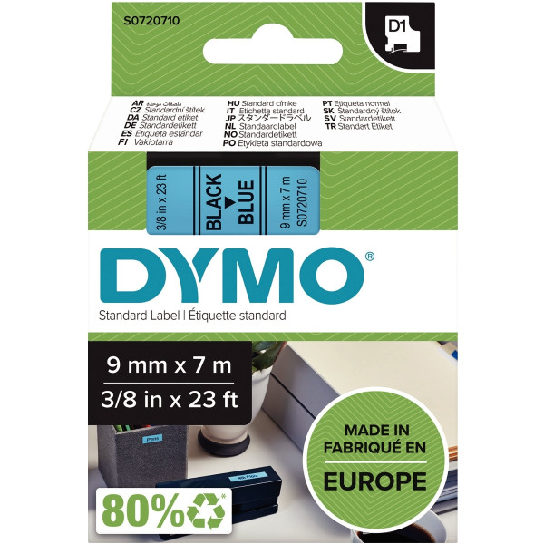 Recharge DYMO D1 9 mm x 7 m impression noir support bleu