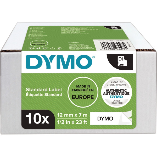 Pack de 10 recharges DYMO D1  12mm noir sur blanc