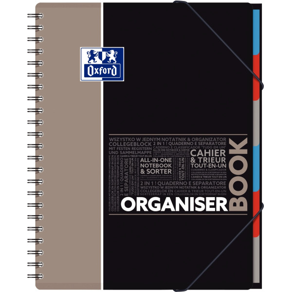 Cahier trieur à reliure intégrale ORGANISERBOOK OXFORD 160 pages perforées, format A4+, quadrillé 5x