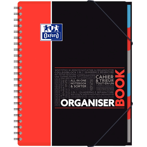 Cahier trieur à reliure intégrale ORGANISERBOOK OXFORD 160 pages perforées, format A4+, quadrillé 5x