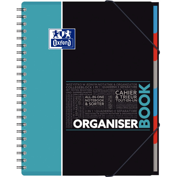 Cahier trieur à reliure intégrale ORGANISERBOOK OXFORD 160 pages perforées, format A4+, quadrillé 5x