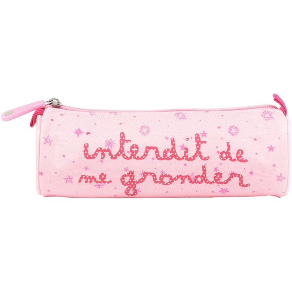 Trousse ronde en tissu interdit de me gronder rose