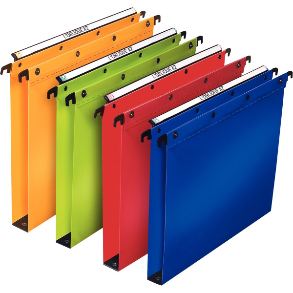 Paquet de 10 dossiers suspendus en polypropylène translucide 5/10ème pour tiroir, dos 30 mm, coloris