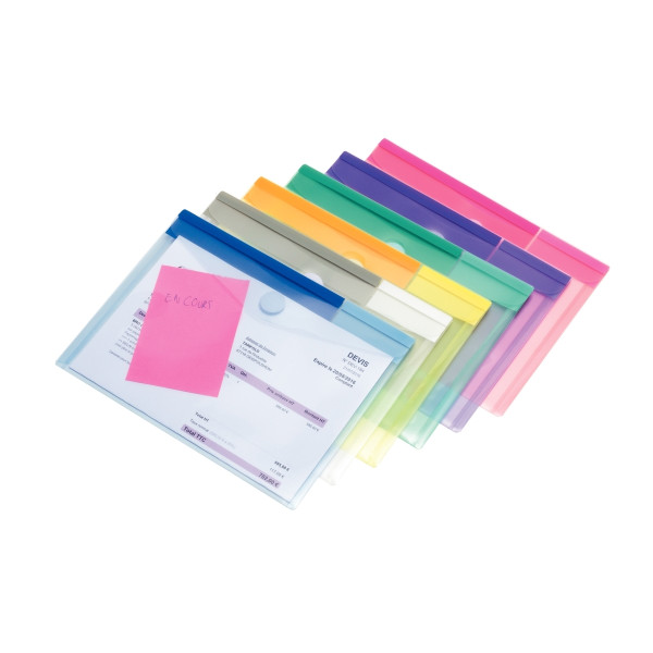 Paquet de 6 enveloppes pour format A5 en polypropylène, coloris assortis