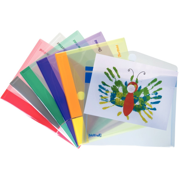 Paquet de 6 enveloppes pour format A5 en polypropylène, coloris assortis
