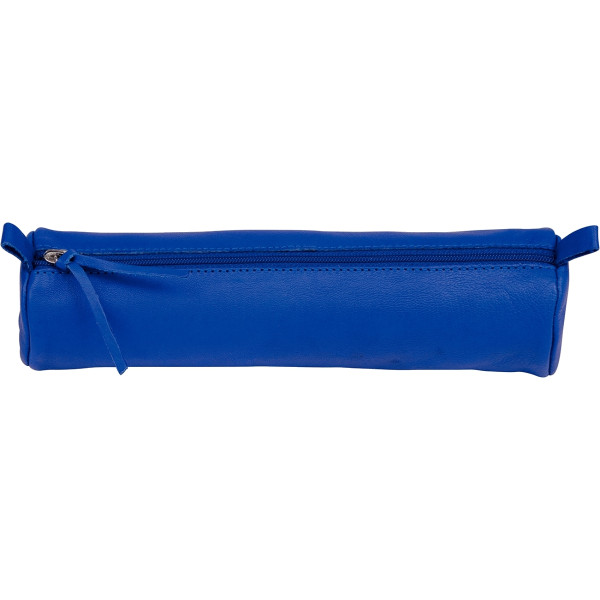 Trousse ronde cuir bleu 22cm