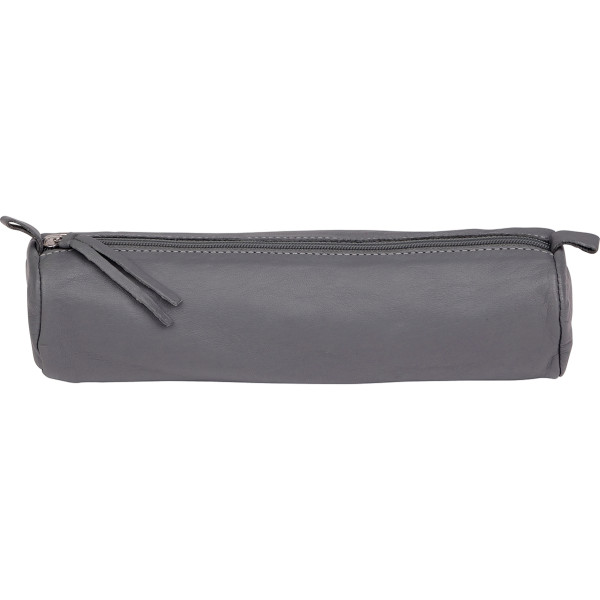 Trousse ronde cuir gris 21cm