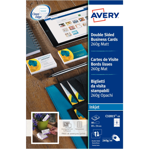 Paquet de 80 cartes de visite blanc mat 85x54mm 260g
