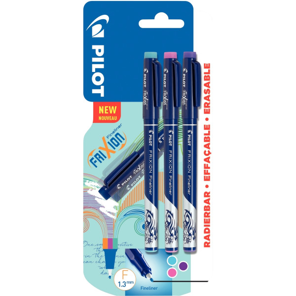 Blister de 3 rollers Frixion Fineliner turquoise rose et violet