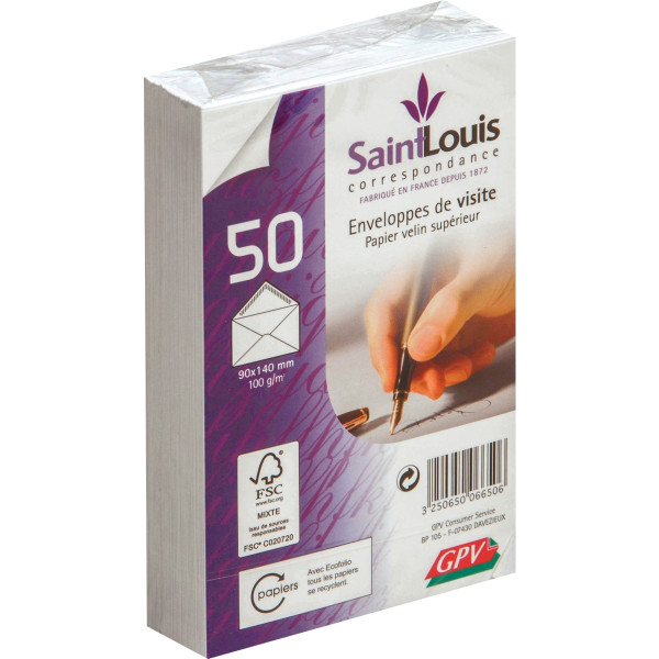Paquet de 50 enveloppes blanches 90x140mm 100g pour cartes de visite